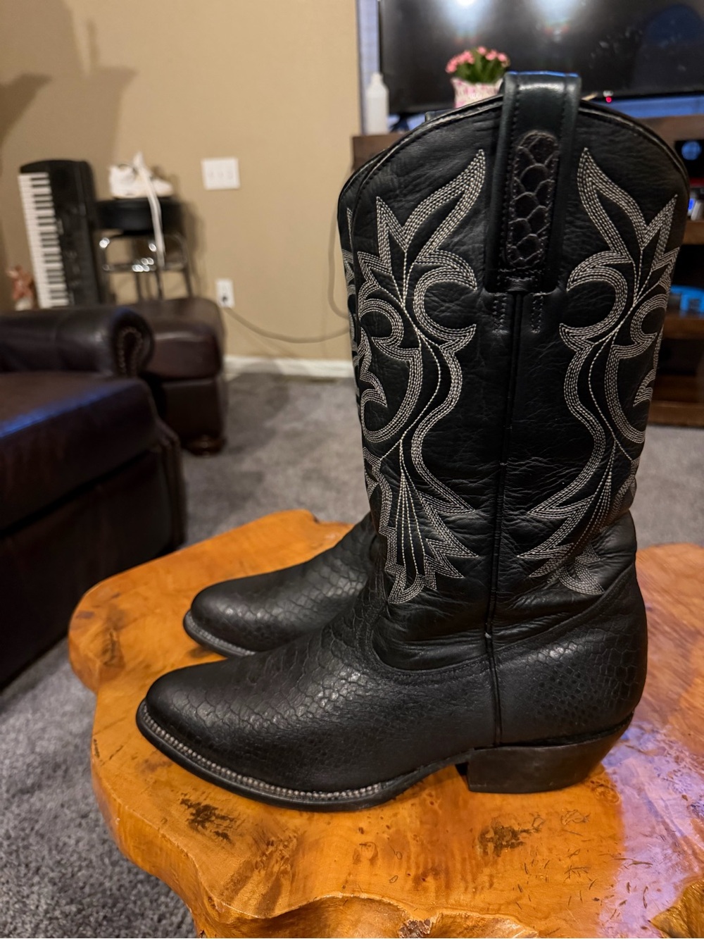 Roper Black Leather Western Cowboy Boots Men's Size 9D MPN 7030 520